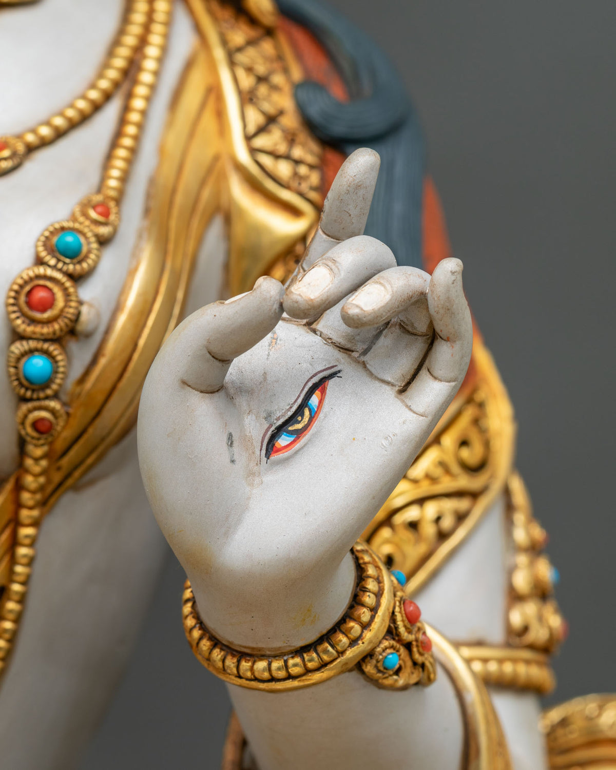 Hand-Painted Dukkar Statue from Nepal | Goddess of The White Parasol