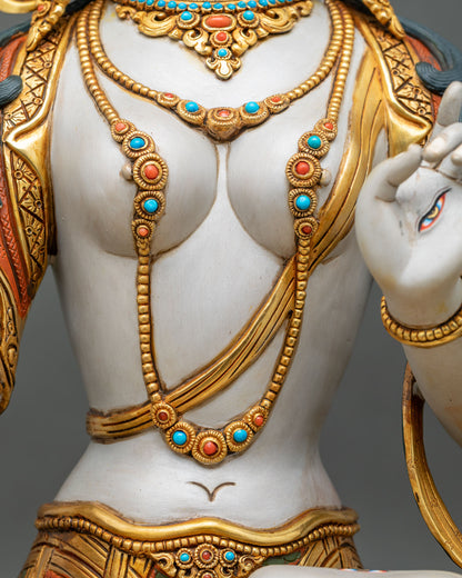 Hand-Painted Dukkar Statue from Nepal | Goddess of The White Parasol