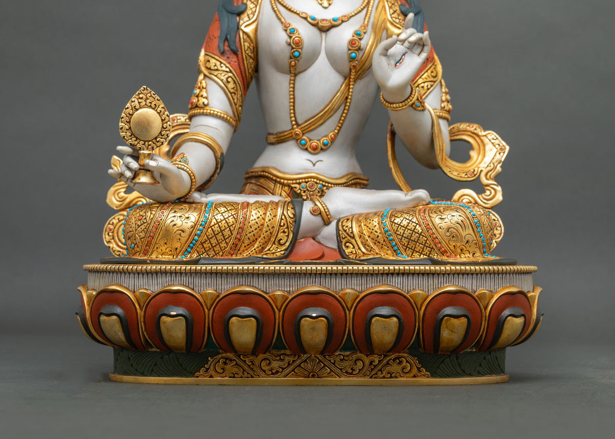 Hand-Painted Dukkar Statue from Nepal | Goddess of The White Parasol