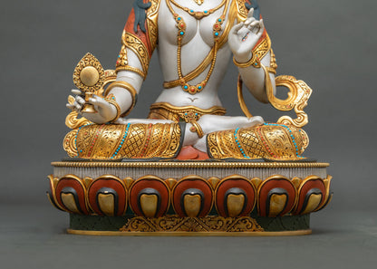 Hand-Painted Dukkar Statue from Nepal | Goddess of The White Parasol