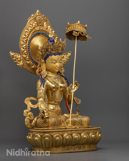 Dukar Bodhisattva Statue – Tibetan Protector Deity in Lotus Posture Sculpture