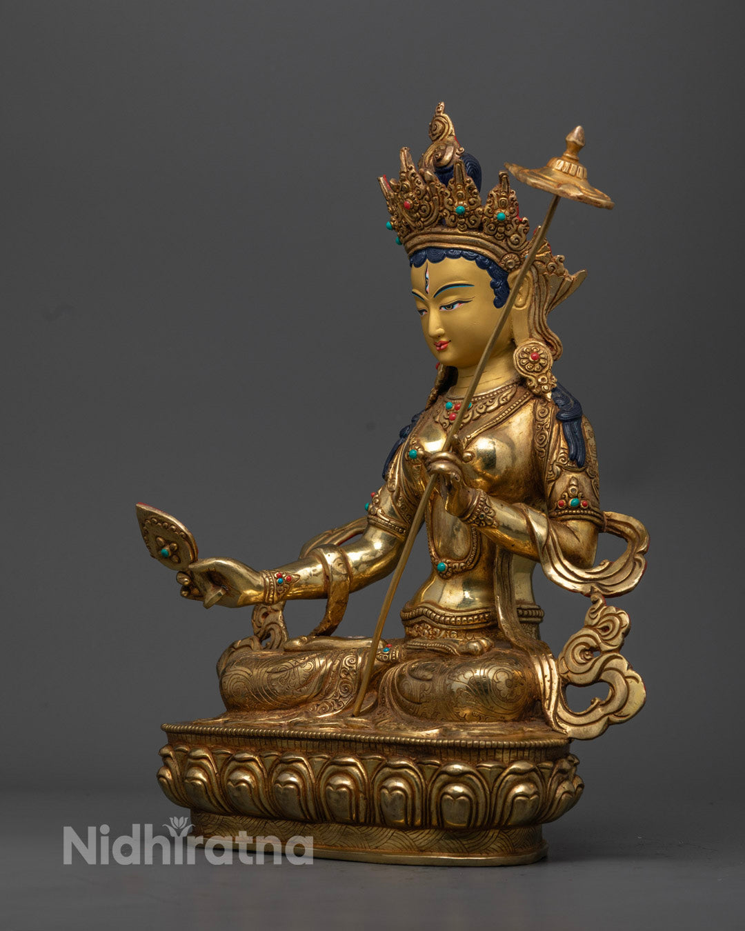 Dukar Deity Holding Parasol Symbol of Protection, Seated on Lotus Throne