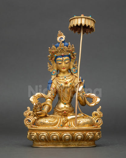 Dukar Sitatapatra Statue gold face lotus seat adorned with semi-precious stones
