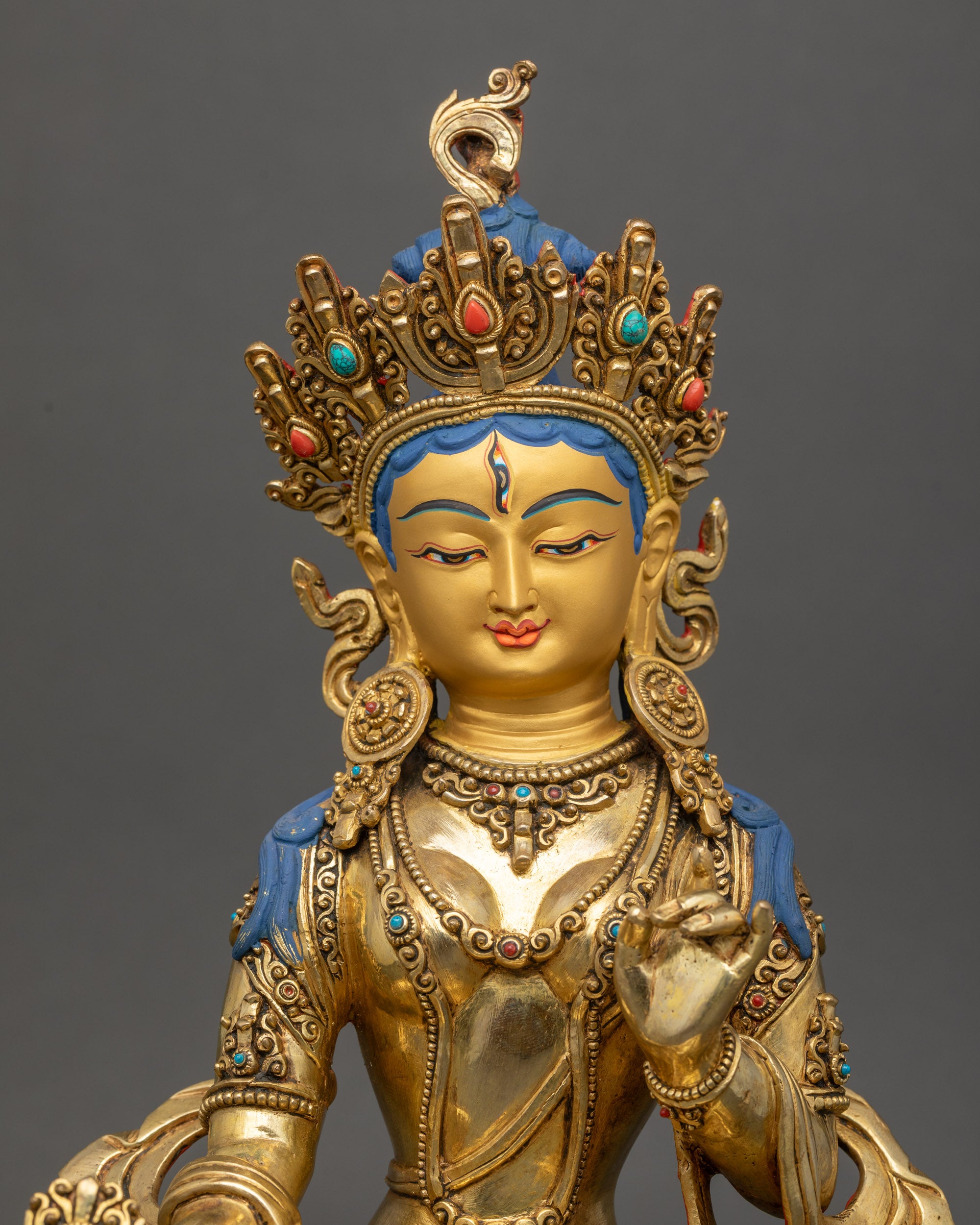 Dukar Statue Handcrafted Nepalese Copper Gold-Gilded Regular Close-Upa