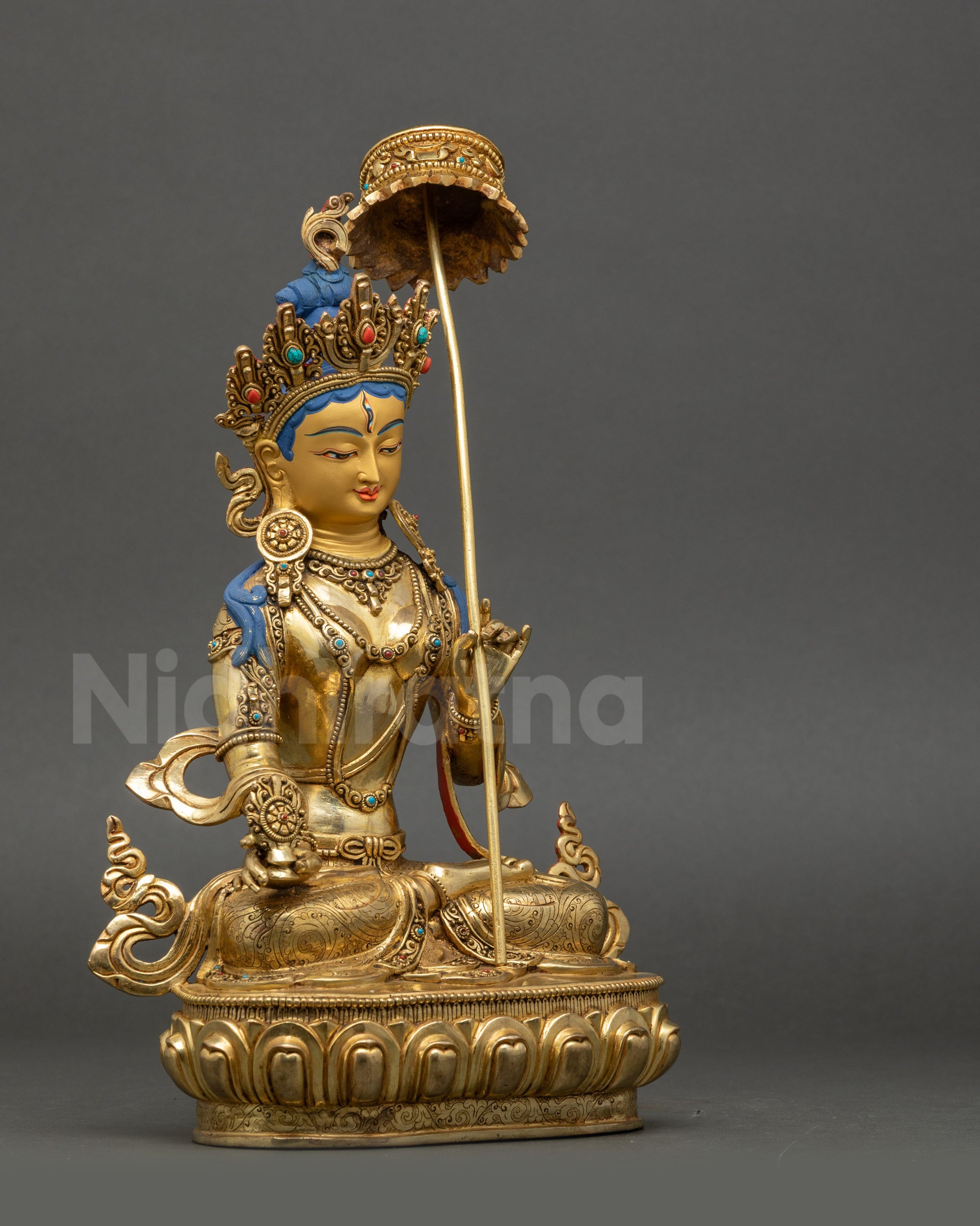 Dukar Statue Nepalese Buddhist Copper Gold-Gilded Right Side View