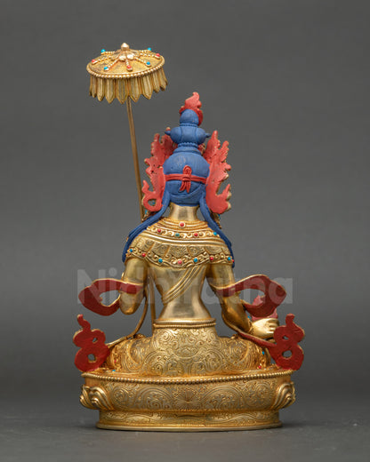 Dukar Statue back view detailed carvings on robe and lotus seat