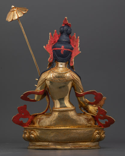 Dukar deity holding ornate mirror, seated on lotus pedestal, Nepalese Buddhist art