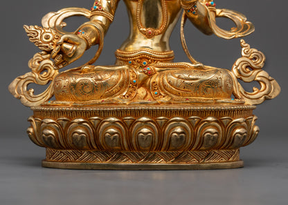 24K Gold-Gilded Dukar Statue | White Umbrella Goddess of Tibet