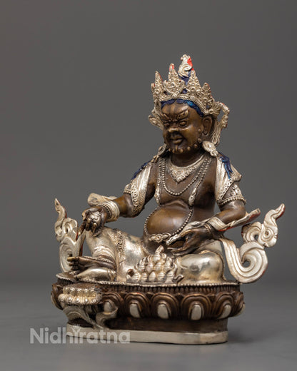 Dzambhala Statue in Copper with Silver Finish