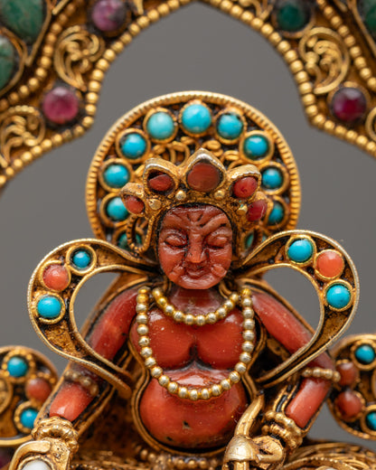 Red Stone Body of Dzambhala Statue