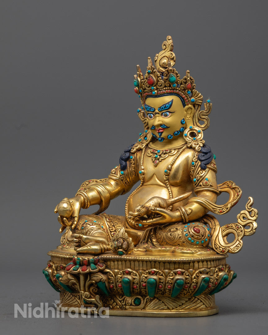 Dzambhala Statue for Wealth and Spiritual Growth, Adorned with Sacred Jewels
