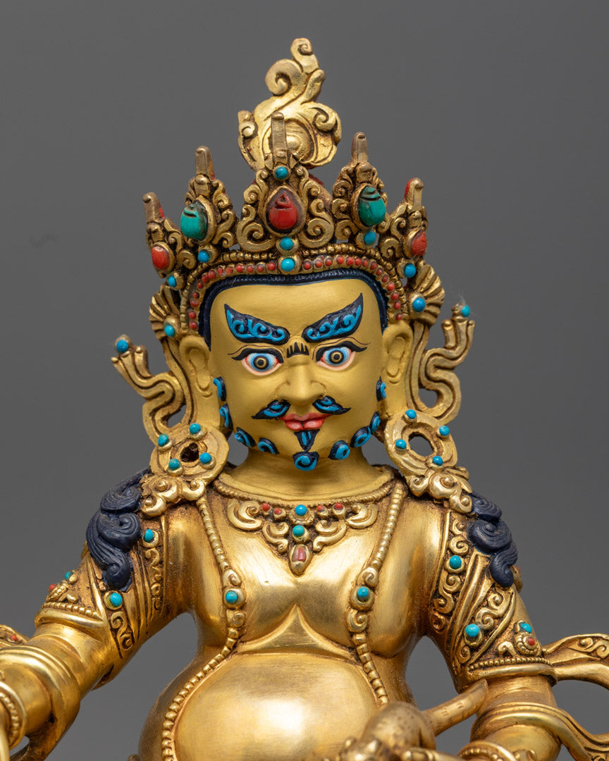 Dzambhala Buddha Sculpture with Semi-Precious Stones and Gold Face