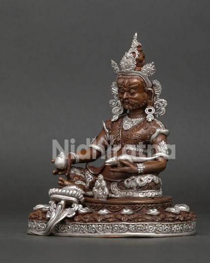 Dzambhala Statue Five Jewel Crown Mongoose Holding Jewels.