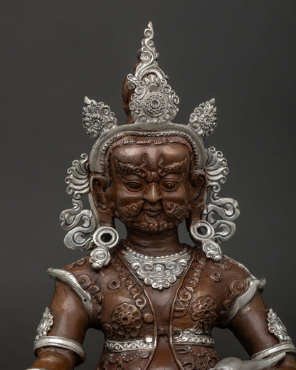 Dzambhala Statue Silver Plated Details Hand Carved Royal Garment.