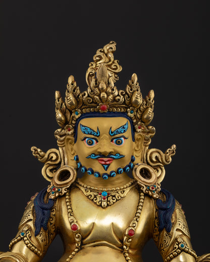 Dzambhala statue with semi precious stones and intricate traditional Buddhist craftsmanship