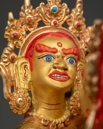 Red Dzambhala with Consort Statue | Buddhist Wealth & Prosperity Deity