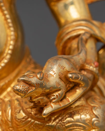 Sacred Dzambhala Statue Holding a Mongoose