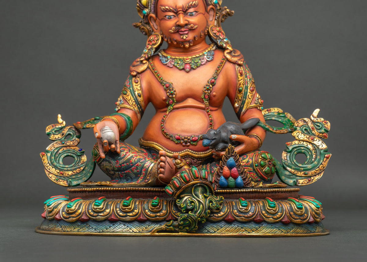 Colorful Yellow Dzambhala Copper Statue | Manifest Wealth & Prosperity