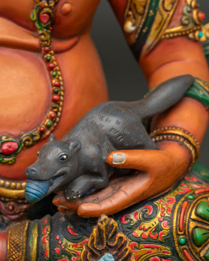 Colorful Yellow Dzambhala Copper Statue | Manifest Wealth & Prosperity