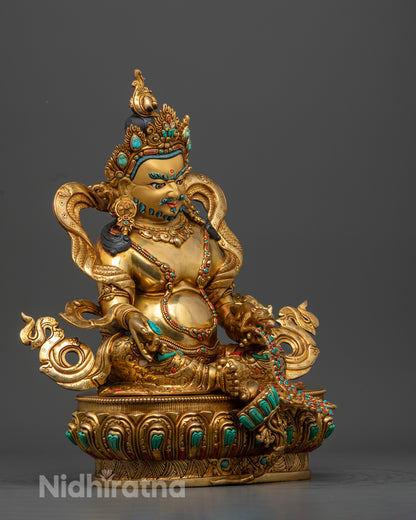 the side profile of dzambala statue | Gold-plated Dzambala statue | Dzambala statue for wealth and prosperity
