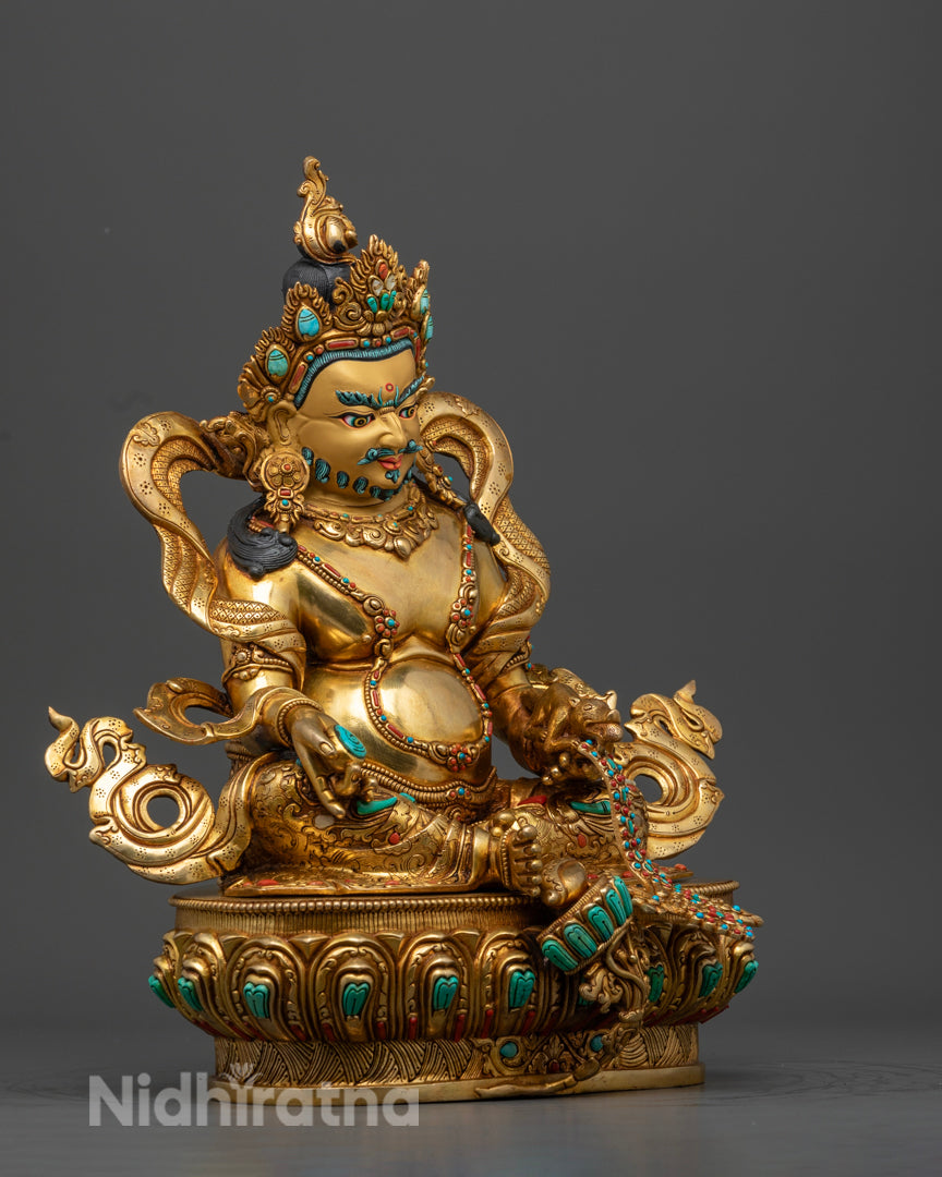 the side profile of dzambala statue | Gold-plated Dzambala statue | Dzambala statue for wealth and prosperity