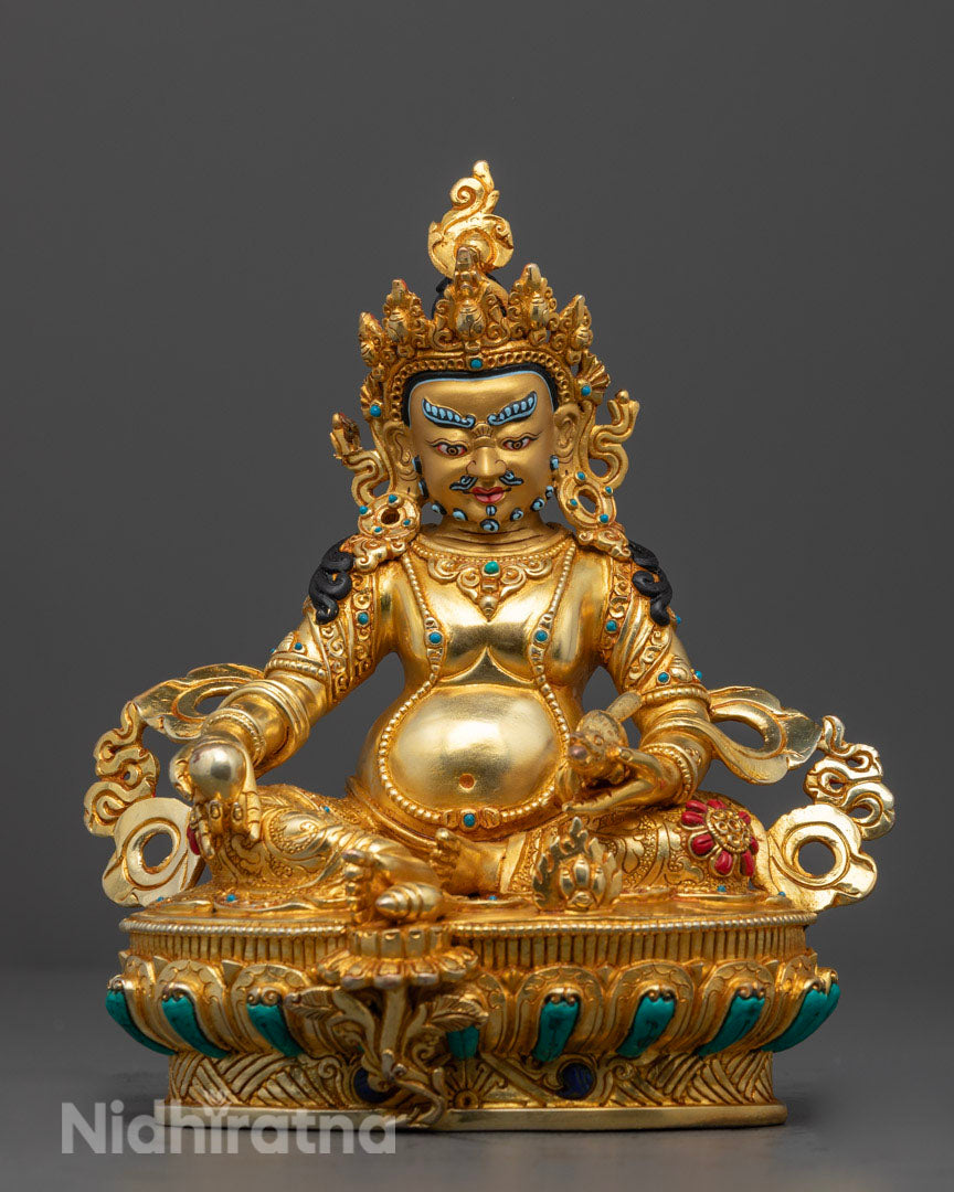 Yellow Dzambhala Mantra Statue | Handcrafted Tibetan Sculpture