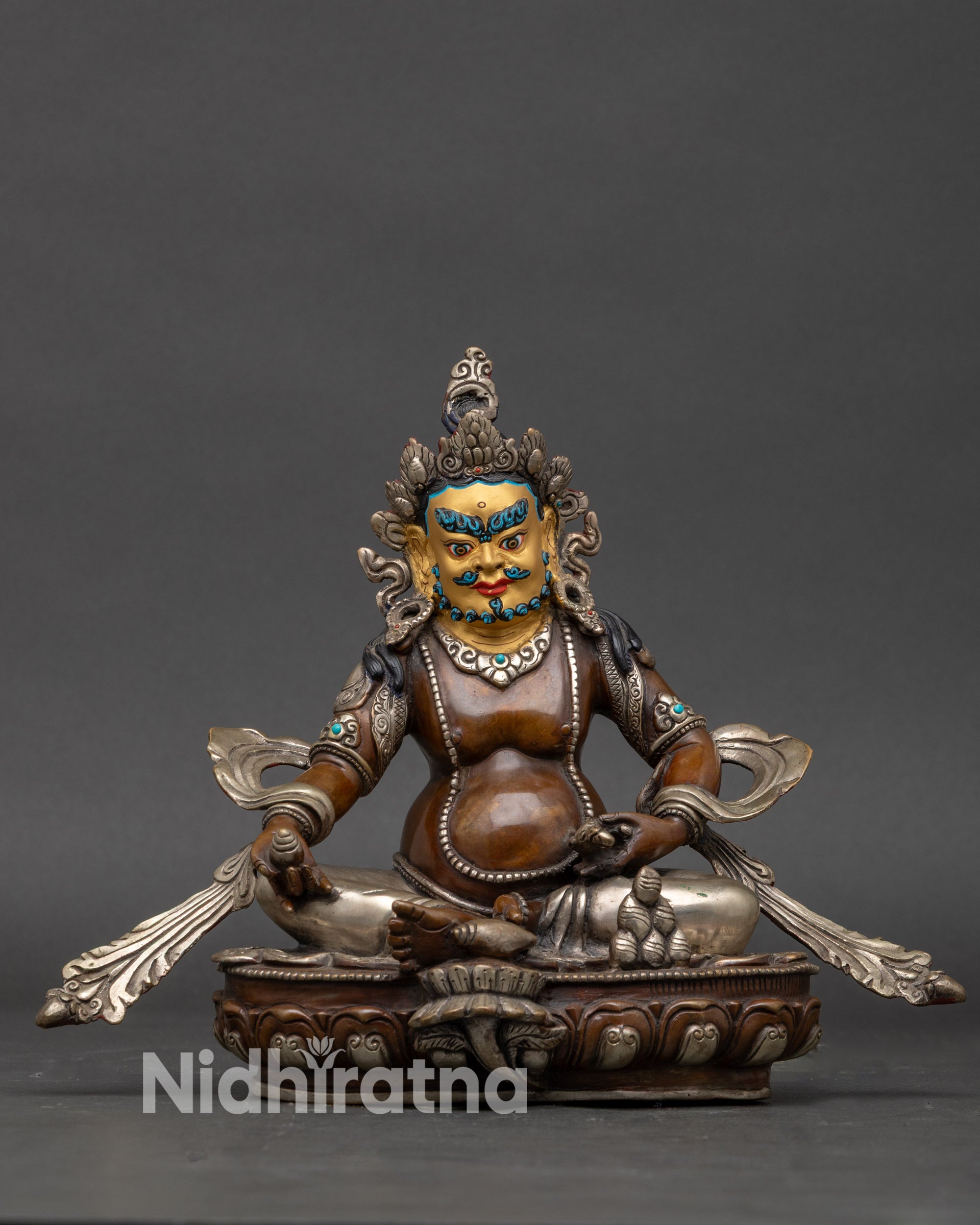 Dzambhala Statue for home altar, handcrafted Nepalese Buddhist prosperity deity