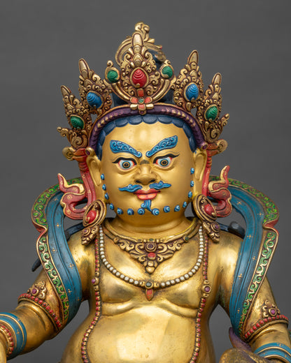 Dzambhala Statue regular close-up showing intricate carvings and radiant glow