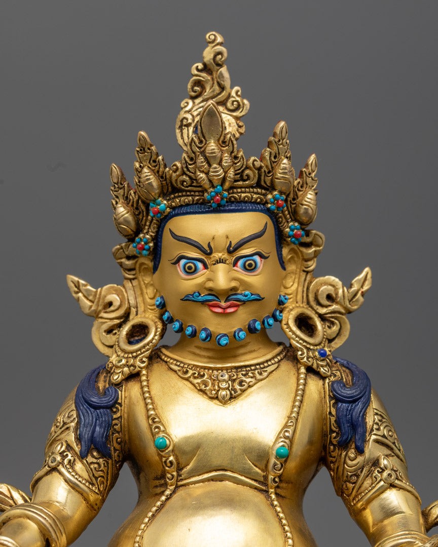 Dzambhala Statue's lotus throne, highlighting the exquisite craftsmanship and traditional lost wax method.