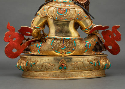 Dzambhala back base detail mongoose rat gold engraved lotus pedestal copper sculpture