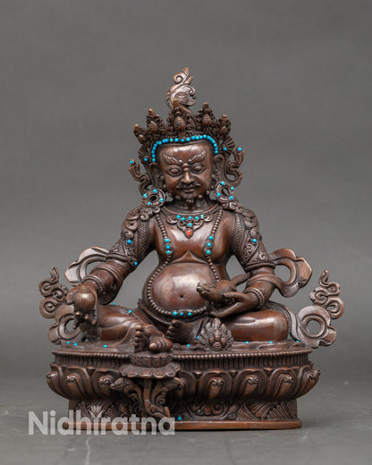 Dzambhala wealth deity statue handcrafted in Nepal with semi-precious stones
