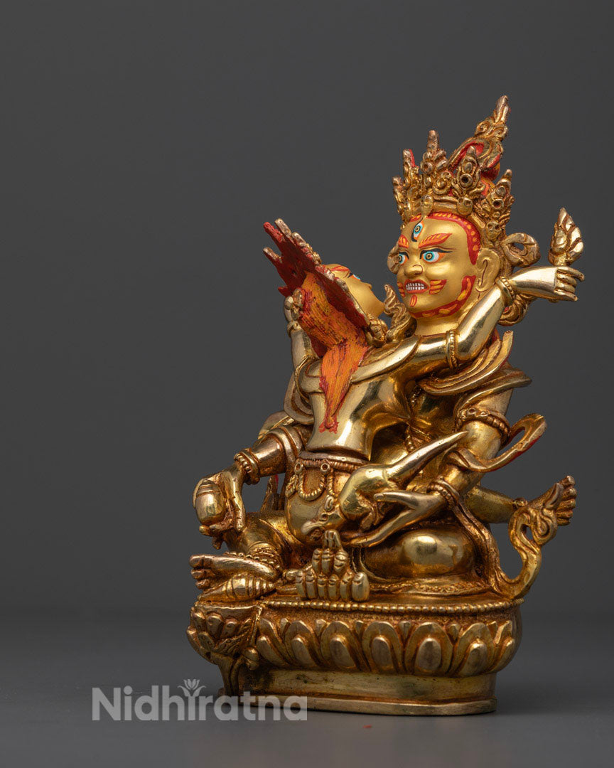 Green Dzambhala with Yab Yum Statue: Tibetan Art for Wealth