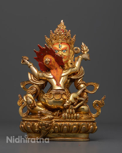 Green Dzambhala with Yab Yum Statue: Tibetan Art for Wealth
