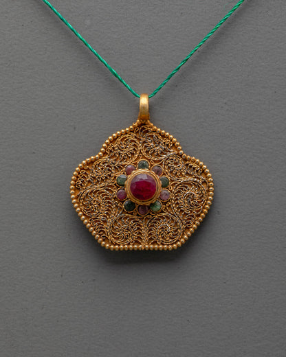 Elegant Ghau Prayer Pendant | Handcrafted Nepalese Amulet