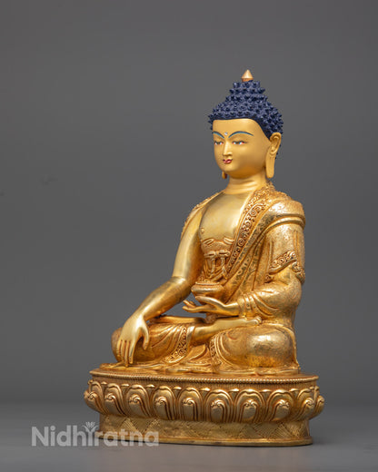 Elegant Shakyamuni Buddha Statue Seated on Lotus Throne Featuring Hollow Chamber for Mantras and Meditation Focus