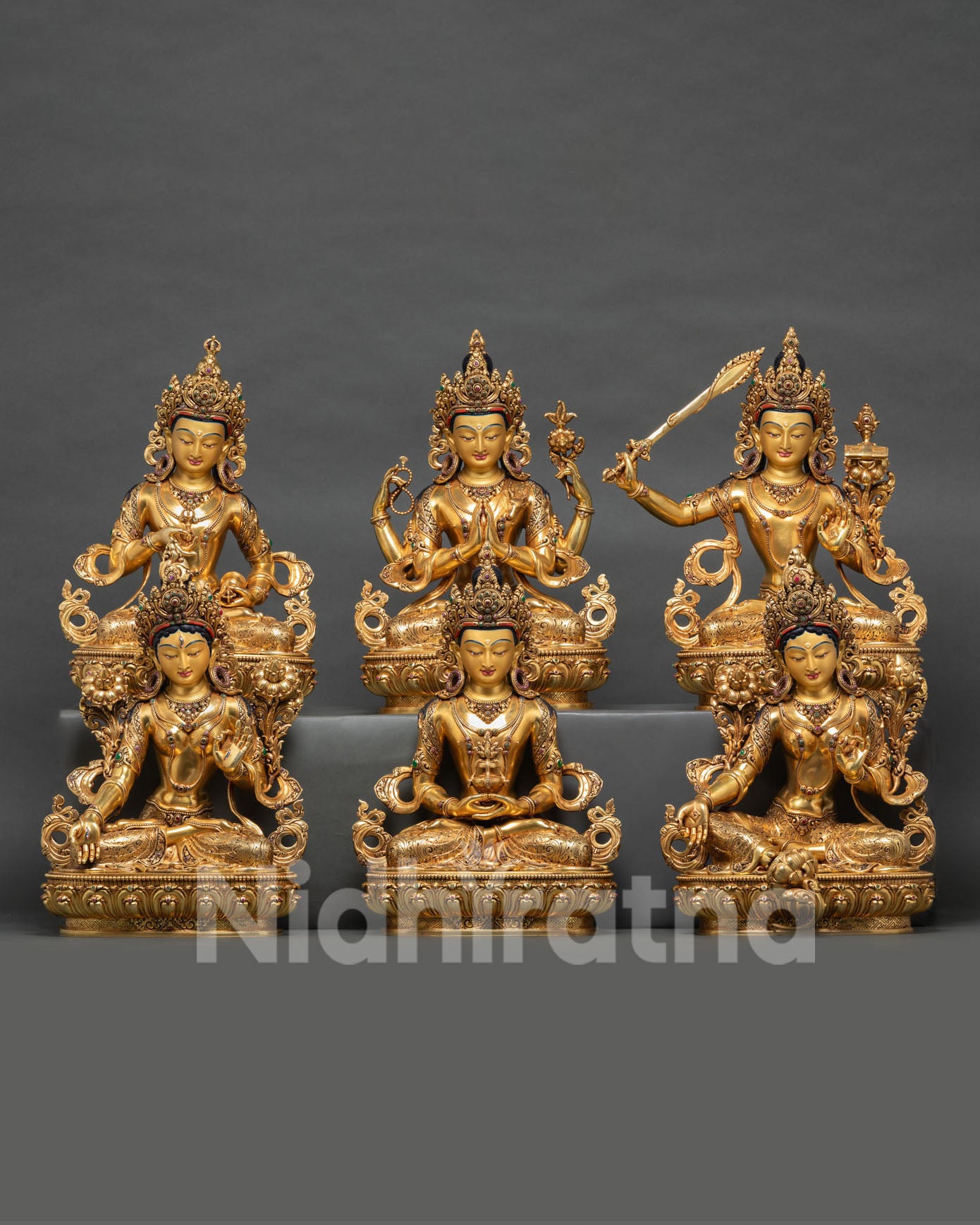Eternal Six Bodhisattva statue set handcrafted in Nepal with 24K gold fire gildings