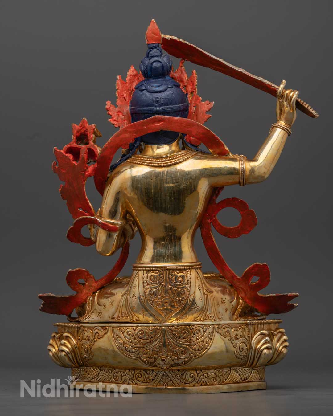 Exquisite Manjushri Statue with Hollow Section - Handcrafted in Nepal for Deep Spiritual Concentration and Blessings