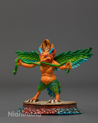 Exquisite multi-colored Garuda statue for meditation altar and home sanctuary, representing courage, liberation, and sacred grace