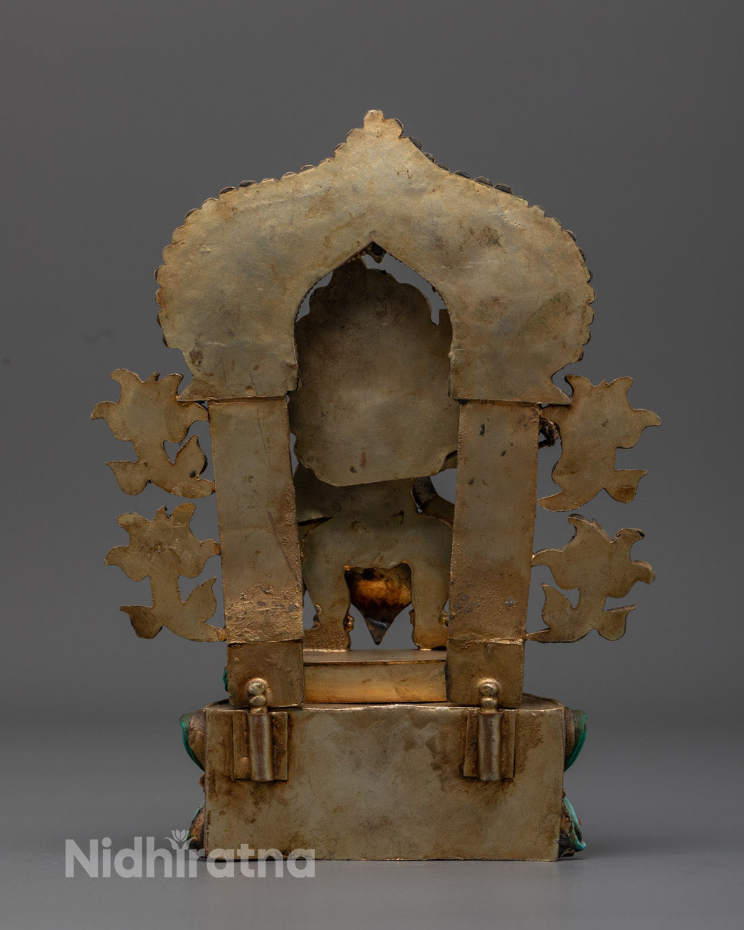 Exquisitely painted Vajrapani statue with halo, crown, robe, and throne featuring intricate details

