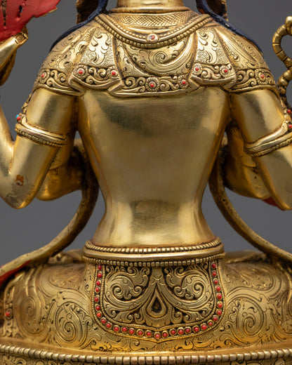 Four-Armed Divine Chenrezig Sculpture | 24K Gold-Gilded Buddhist Idol