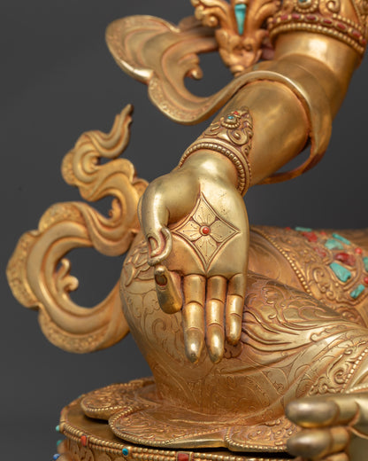 24K Gold-Gilded Green Tara Statue | Traditional Nepalese Buddhist Art