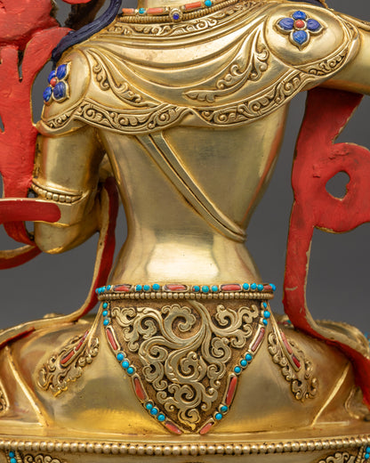 Premium Manjushri Statue | Handmade Gold Fire-Gilded Copper Sculpture