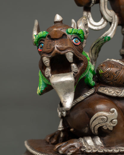 Oxidized Copper Simhanada Manjushri Statue | Roaring Wisdom Deity