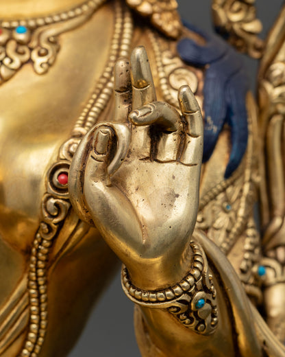 Green Tara Statue –Tibetan Deity with Gold Gilded Finish