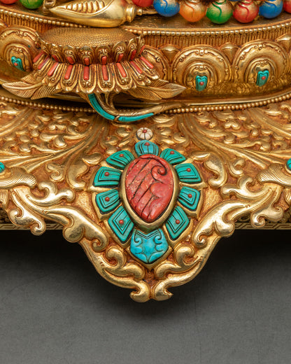 Crown Dzambhala On Throne Statue | Buddhist Wealth Deity Figure