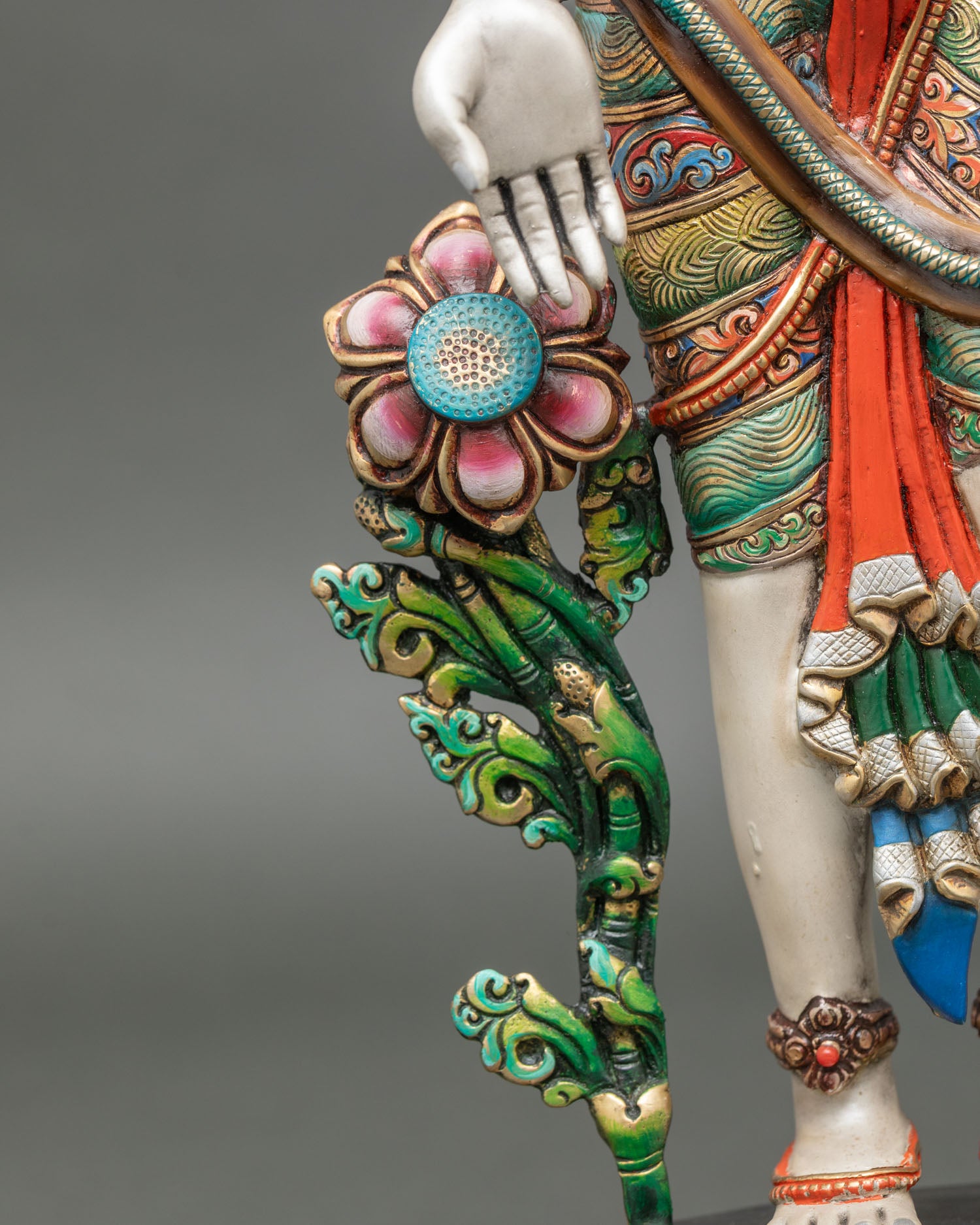 Standing Chenrezig Statue | Colorful Nepali Buddhist Art
