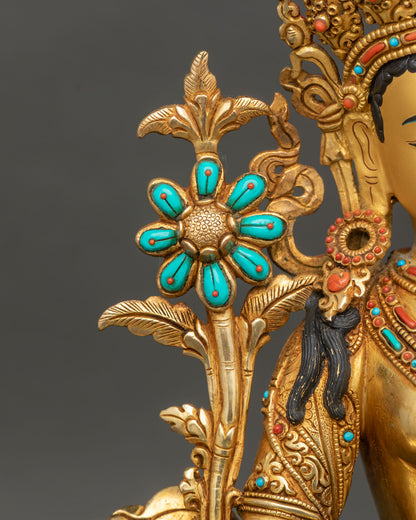 Green Tara | Gold Fire-Gilded Copper Sculpture
