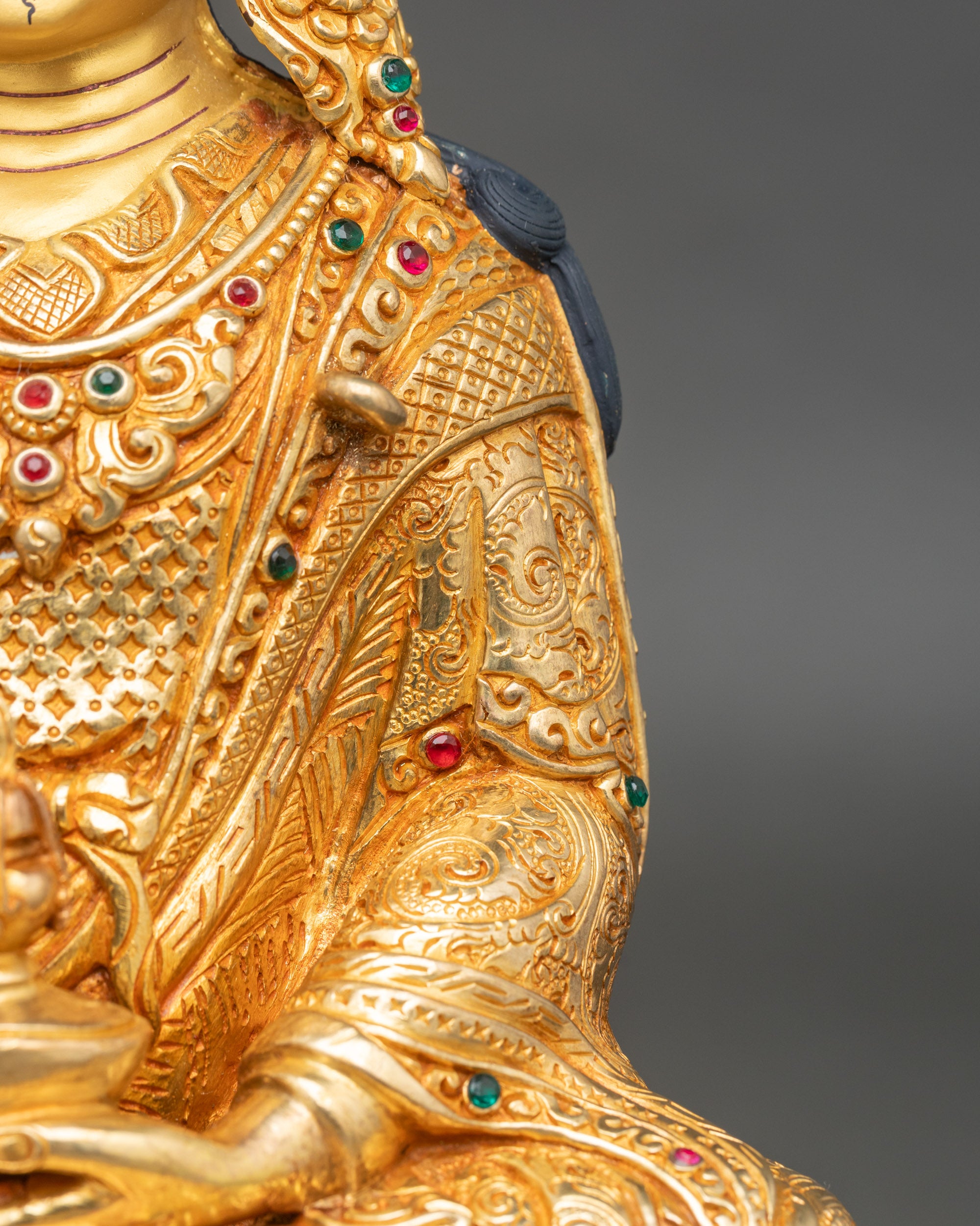 Guru Rinpoche Statue | Handcrafted Copper and Gold Buddhist Sculpture