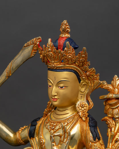 Manjushri Wisdom Statue | Copper Buddhist Figurine from Kathmandu, Nepal