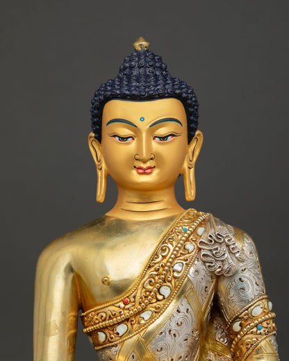 Shakyamuni Buddha Statue with Ornate Halo | Buddhist Art